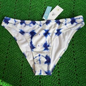 Cupshe Bikini Bottom White Blue Tie Dye Live Life On The Beach Womens Size L NWT